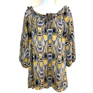 Abstract Ikat Boho Oversized Pullover Blouse Size M Flowy Relaxed